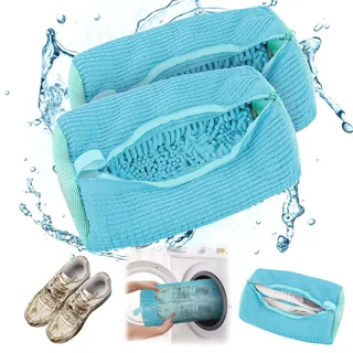 Schuhwaschbeutel Waschmaschine,2 Stück Schuhe Waschbeutel Sneaker 360° Reinigungsflusen für Wiederverwendbarer Waschbeutel mit Reißverschluss Schonen Sowohl Schuhe Als Auch Waschmaschine