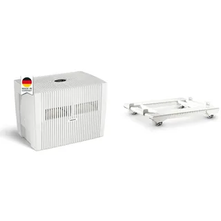 Venta Luftwäscher Comfort Plus LW45, Luftbefeuchtung und Luftreinigung (bis 10 μm Partikel) für Räume bis 60 qm, Brillantweiß, mit digitaler Steuerung & Rollwagen, weiß