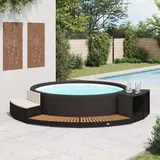 ChicAbode Whirlpool-Umrandung Schwarz Poly Rattan & Massivholz Akazie Schwimmbecken Poolumrandung