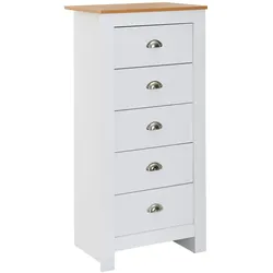 Kadima Design Eiche-Weißes Sideboard, 5 Schubladen, Platzsparender Stauraum, Melaminharzbeschichtung. 53x39x114 cm