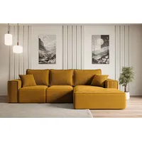 ALTDECOR Ecksofa mit Schlaffunktion und Bettkasten SERRA-L-S - 266x161x87 cm Senfgelb - Corner Sofa Bett Eckcouch Couch L-Form Schlafcouch Ausziehb... - Gelb
