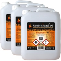 Kaminethanol Icking 30 Liter Bioethanol 96,6% (3 x 10 L) Premium Qualität - direkt vom Hersteller für Ethanol Kamine, Alkohol-Brenner, Terrasenfeuer, Raumfeuer und Gartenfackeln