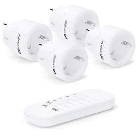 conecto Funk-Steckdosen-Set: 4x Funksteckdose und 1x Fernbedienung, Innenbereich, 2300 Watt, kompaktes Design, weiß