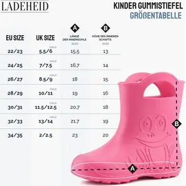 Ladeheid Eva Kinder Jungen Mädchen Gummistiefel Regenschuhe gefüttert Regenstiefel Gummischuhe LA-CA-04 (Rosa/Grau, 22/23 Eu) - 22/23