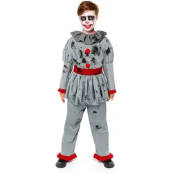 Grauer Halloween Horror Clown Kinderkostüm - Kinder-8-10-Jahre