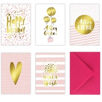 Nova MD 5 Geburtstagskarten im Set inkl. Umschläge in pink. Rosa Glückwunschkarten zum in DIN A6 mit edler Folienprägung in Gold. Klappkarten zum Geburtst...