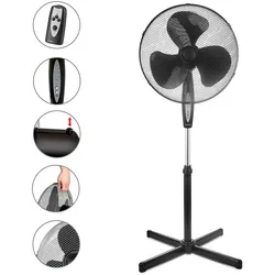 Briebe FN122397 Leiser Fußventilator, Fernbedienung, 40cm Timer, Oszillierend, Höhenverstellbar, Schwarz, 45W
