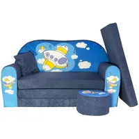 FORTISLINE - Kindersofa ausklappbar 100x60x50 cm - Kindersofa für Kinder 2in1 - Kindercouch ausklappbar - 2-Sitzer - Schlafcouch aus Schaumstoff + Hocker + Kissen - Viele Motive