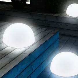 ETC Shop Solarleuchte Halbkugel Kugelleuchte Solar Außen Gartendeko Halbkugel, weiß, LED Leuchtmittel, d 20 cm, 2er Set