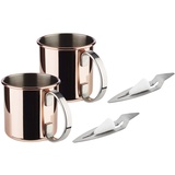 APS Mini Feuerzangenbowle Set, 2 Edelstahl Becher im Kupfer-Look, Punschgefäß, 2 Mini-Feuerzangen, Zuckerzange, 50 Mini-Zuckerhüte