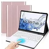QYiiD Tastatur Hülle für Galaxy Tab S7 11 Zoll 2020 (SM-T870 / SM-T875), Leichte Schutzhülle mit Magnetisch Abnehmbarer QWERTZ Kabelloser Tastatur fürGalaxy Tab S7 11" 2020, Rosegold