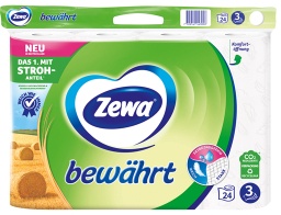 Zewa Bewährt Toilettenpapier, 3-lagig mit Strohanteil, Sanftig weiße Toilettentücher, 1 Packung = 24 Rollen à 150 Blatt