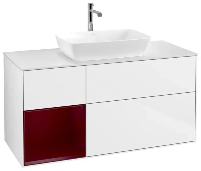 Villeroy und Boch Finion Waschtischunterschrank G821HBGF 120cm, Abdeckplatte white matt, Emotion, Regale Peony matt lacquer, Glossy white lacquer