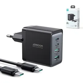 Joyroom Ladegert GaN 67W 4 Ports (2x USB, 2x USB C) schwarz (TCG02) + Kabel USB C - USB C 100W 1,2m - Schwarz