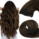 YoungSee Echthaar Tressen Braun Tressen Extensions Echthaar 50 cm Weft Extensions Echthaar Dunkelbraun Balayage Tressen Echthaar zum Einnahen Haartressen Echthaar Weave Extensions 100g #2/2/6