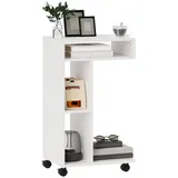 Homcom Beistelltisch Couchtisch mit Rollen, Schreibtisch mit 4 Regalen, Sofatisch Laptoptisch, Betttisch, für Esszimmer Wohnzimmer, Weiß