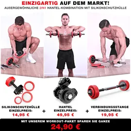 Sportstech Hantel AH300 2in1 Set Kurzhanteln 30 kg abnehmbare Silikonüberzüge schwarz|grau|rot