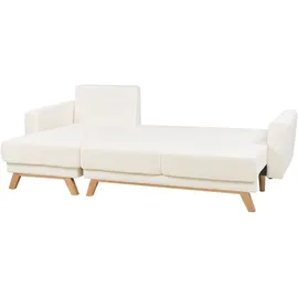 Beliani 3-Sitzer Ecksofa Bouclé cremeweiß mit Schlaffunktion L-Form Steppung Skandi Schlafsofa Wohnzimmer Ausstattung - Couches, Wohnlandschaften, Ecksofas