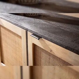 FineBuy Sideboard 175cm Mango Design Kommode mit 3 Rattan Wiener Geflecht Türen Schwarz