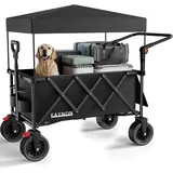 3 in 1 Bollerwagen Faltbar mit Bremsen 150L 136KG Belastbar,Utility Bollerwagen mit abnehmbarem Verdeck, mit großen All-Terrain-Strandrädern und Getränkehaltern, Schwarz