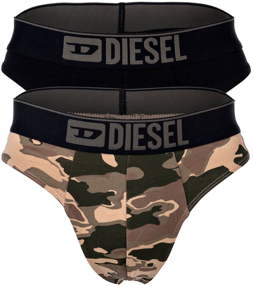 DIESEL Herren Tanga, 2er Pack - UMBR-STRINGTWOPACK, Camouflage, Cotton Stretch, Logobund Schwarz/Grün XL