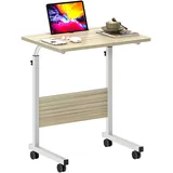 SogesHome Laptoptisch 60 * 40cm höhenverstellbar PC-Tisch mit Rollen, Betttisch, Beistelltisch,Kleiner Schreibtisch,Desktop mit Nut,Weißer Ahorn 05#3-60MP-SH