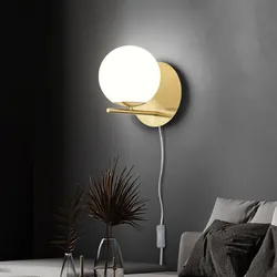Wandlampe Wandleuchte Schlafzimmer Glas messing Kugel Lampe zur  Wandmontage, Kippschalter, Fassung 1x E14, BxH 18x20 cm