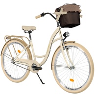 Milord. 28 Zoll 3-Gang Creme Braun Komfort Fahrrad mit Korb Hollandrad Damenfahrrad Citybike Cityrad Retro Vintage