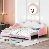 Polsterbett 90(180)x190 cm (Ohne Matratze) 2-in-1 Multifunktions-Schlafsofa Kinderbett aus Kunstleder mit LED-Beleuchtung mit Lattenrost Rosa - Rosa