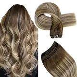 Hetto Tressen Extensions Echthaar 100g 55cm Tressen Haarverlangerung Remy Echthaar Tressen Extensions Blond Ombre Dunkelbraun Mix Aschbraun und Mittelblond #3/8/22