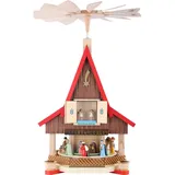 Erzgebirgische Volkskunst Richard Glässer GmbH Weihnachtspyramide 2-stöckiges Adventshaus - Christi Geburt (53cm) von Richard Glässer