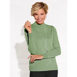Stehkragenpullover "Stehkragen-Pullover", Damen, Gr. 44, grün (eucalyptus), 100% Polyacryl, unifarben, gemustert, Langarm, Pullover