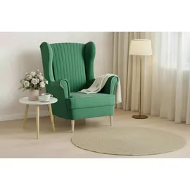 moeblo Ohrensessel Comfy Samtstoff 83 x 103 x 95 cm Grün mit Hocker