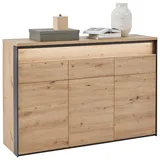 VOLEO Sideboard 130 x 88 x 38 cm Schwarz / Eiche