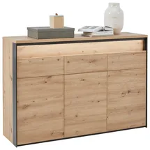 VOLEO Sideboard 130 x 88 x 38 cm Schwarz / Eiche