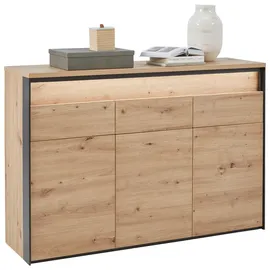 VOLEO Sideboard 130 x 88 x 38 cm Schwarz / Eiche