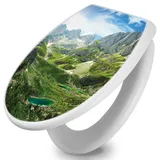 Banjado Toilettendeckel Mit Absenkautomatik WC-Sitz Soft Close Weiß Hygienischer Duroplast Leichte Montage Mit Motiv Bergsee Alpen