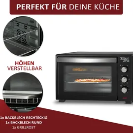 Zilan Minibackofen 45 Liter Konvektion 60 min Timer Ober-Unterhitze Mini Backofen Kleiner Backofen Elektrischer Backofen
