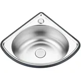 DSKJHI Ausgussbecken Mini Oval Eckwaschbecken 340x340x150mm Kleine Edelstahl Waschbecken mit Ablaufgarnitur und Wandhalterungen