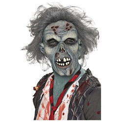 Horror-Shop Zombie-Kostüm Zombie Oma Maske grau|rot