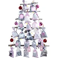 Adventskalender zum Befüllen Stoffsäckchen, 24 Stoffbeutel Kette zum selber Basteln und Aufhängen, 2025 Weihnachtskalender zum selberfüllen mit Rosa Grau Groß Säckchen für Kinder Mädchen Frauen