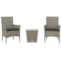 vidaXL 3-tlg. Bistro-Set mit Kissen Grau Poly Rattan und Glas