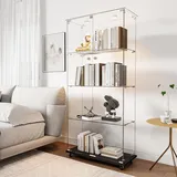 Glasvitrine Standvitrine mit Rollen ,2 Türen Abnehmbar Glasvitrine LED Beleuchtung und Glastüren,4 Ablagen, Glas Vitrine Sammlervitrine Vitrinenschrank,Display Cabinet