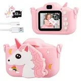 Kinderkamera, POSO Kinder Kamera 1080P Selfie Digitalkamera für Kinder, 2,0-Zoll-Bildschirm Fotoapparat Kinder, Fotokamera Kinder für 3-10 Jahre Jungen und Mädchen, Einhorn Weihnachten Spielzeug