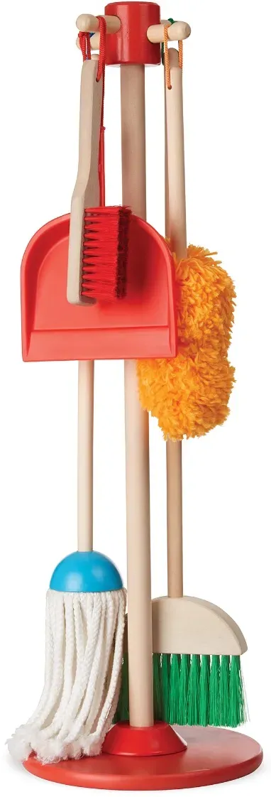 Melissa & Doug Schaufel und Besen Set Spielküche Zubehör holzfarben - 4-tlg, Buchenholz, für Kinder 3-6 Jahre, inkl. Ständer