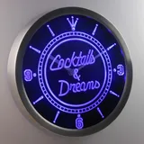 ADVPRO nc0308-b Cocktails & Dreams Bar Wine Neon Sign LED Wall Clock Uhr Leuchtuhr/Leuchtende Wanduhr