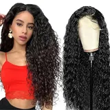 AiPliantfis Lace Closure Wig Water Wave Wig Human Hair 150% Density Pre Plucked Natural Hairline With Baby Hair Brazilian Remy Hair Unprocessed Virgin Hair Human Hair Wig for Black Woman 14 Zoll