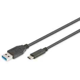 Digitus USB 3.2 Gen1 USB-A Stecker, USB-C® Stecker 1.00 m Schwarz Rund, beidseitig verwendbarer Stecker, doppelt geschirmt AK-300136-010-S