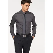 Bruno Banani "Slim-fit", Herren, Gr. 39/40 (M), D-Gr, grau (anthrazit), Obermaterial: 97% Baumwolle, 3% Elasthan, unifarben, Basic, schmal normal, Ärmel mit Ärmelschlitz runde 2-Knopf-Manschette verstellbar, Hemden, Formbeständig durch Elastananteil