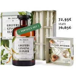 Golfers Ginseng-Elixier mit Dosierer & Gläsern im Bundle - Premium Kräuterbitter - 35%vol mit Dosierer und Gläsern